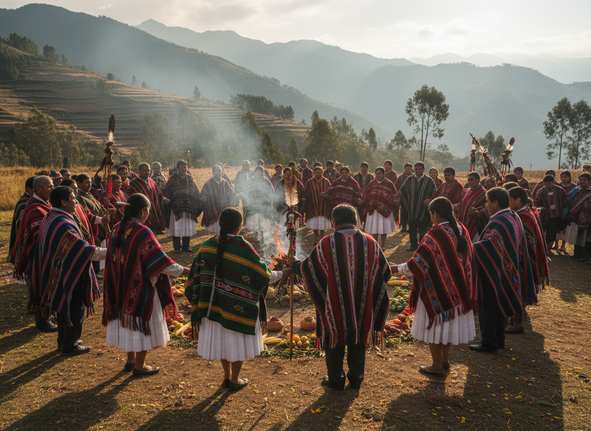 Ceremonia cultural indígena en Ecuador